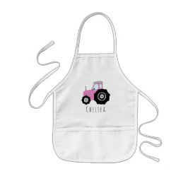 Delantal Infantil Chica Guay Doodle Pink Farm Tractor con nombre