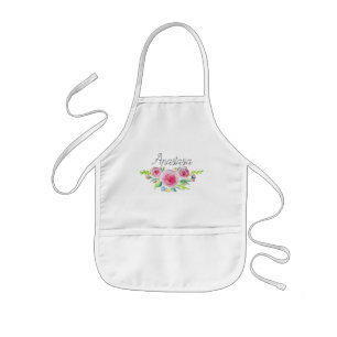 Delantal Infantil Chica Hermosas flores de color rosa con nombre