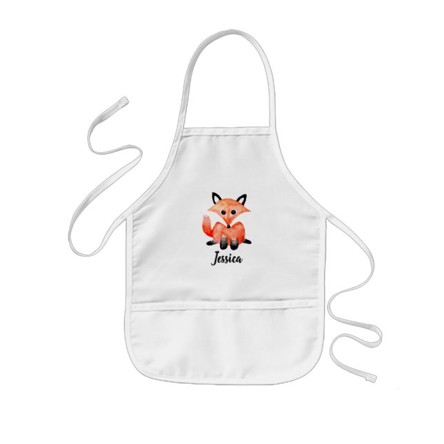Delantal Infantil Chicas Cuidados Watercolor Woodland Wildlife Fox & (Frente)
