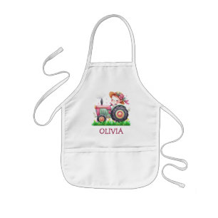 Delantal Infantil Chicas Cute Tractor Rosa