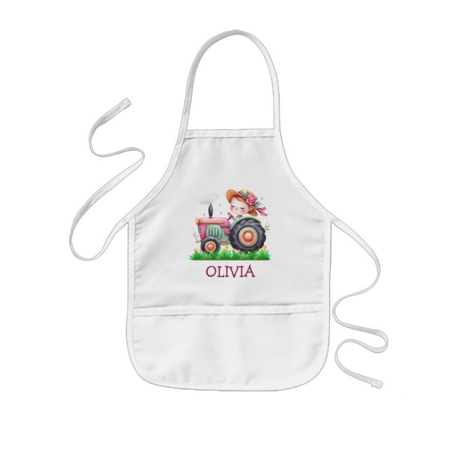 Delantal Infantil Chicas Cute Tractor Rosa (Frente)