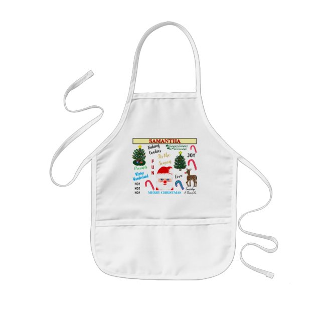 Delantal Infantil Christmas Baking Cookies Santa Reindeer NAME (Frente)