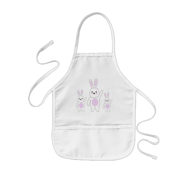 Delantal Infantil Conejito. Blanco y rosa. (Frente)