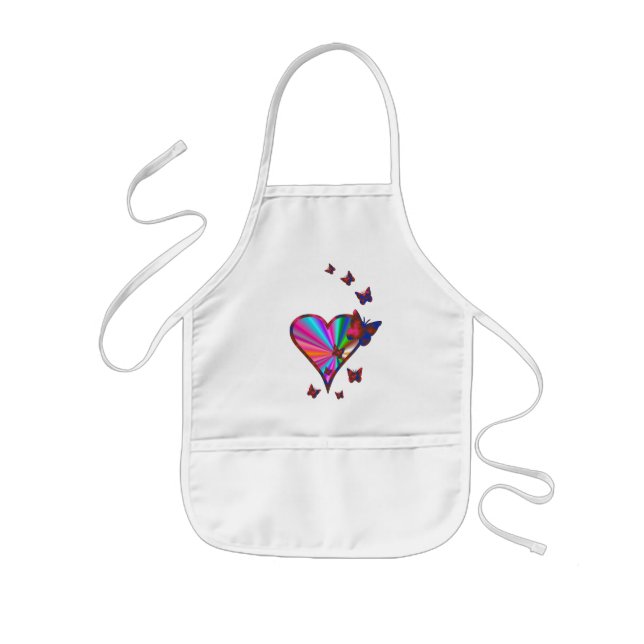 Delantal Infantil Corazón arcoiris y mariposa (Frente)