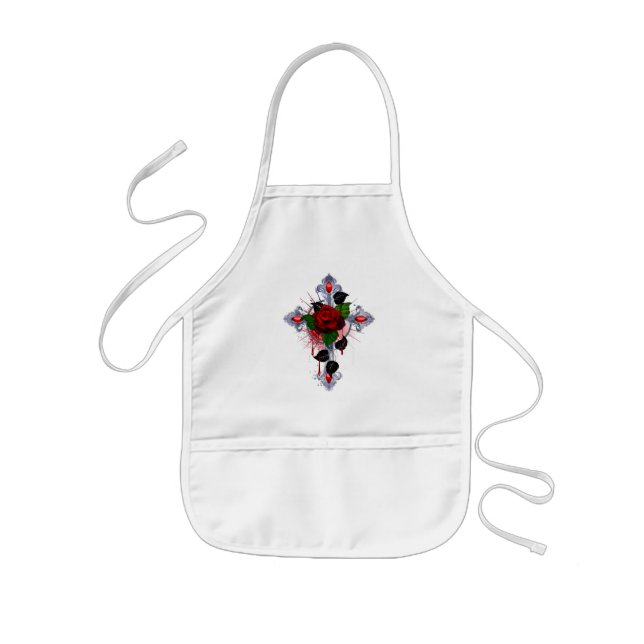 Delantal Infantil Cruz de Plata con una Rosa Roja (Frente)