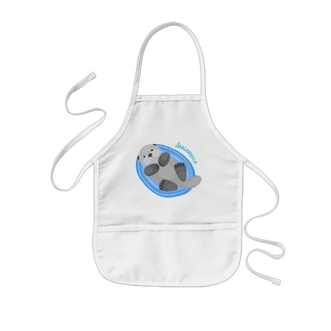 Delantal Infantil Cuidada y feliz nutria azul personalizado ilustrac (Frente)