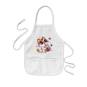 Delantal Infantil Cute Cat Boba Tea Apron - Regalo de cocina diverti