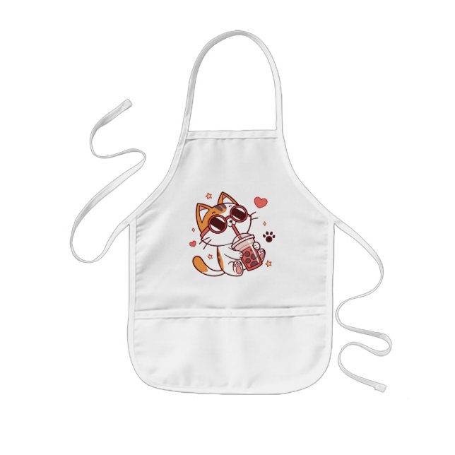 Delantal Infantil Cute Cat Boba Tea Apron - Regalo de cocina diverti (Frente)