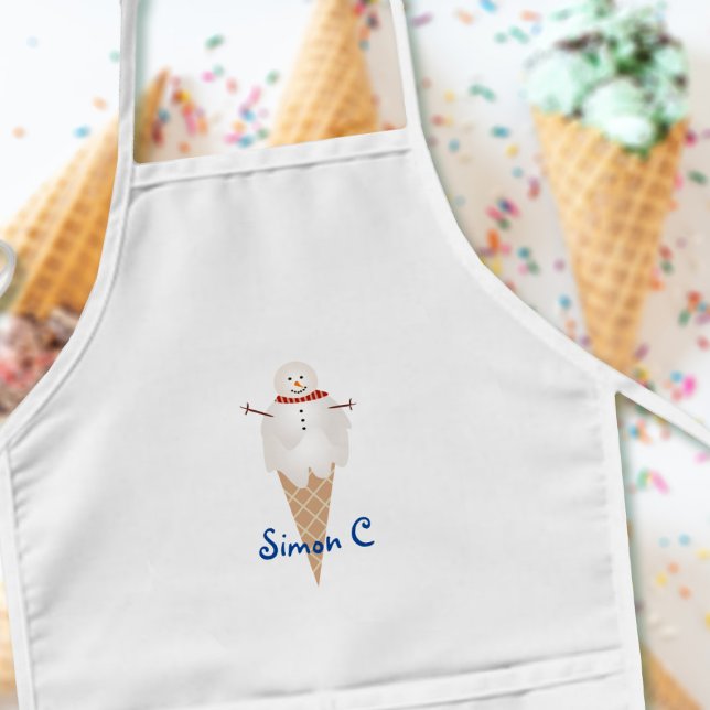 Delantal Infantil Cute Crema De Hielo Cone Niños Snowman Apran (Do you want to eat a snowman? Just add your name)