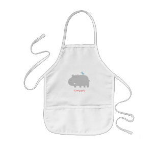 Delantal Infantil Cute Hippo y Blue Bird Personalizado para Niños