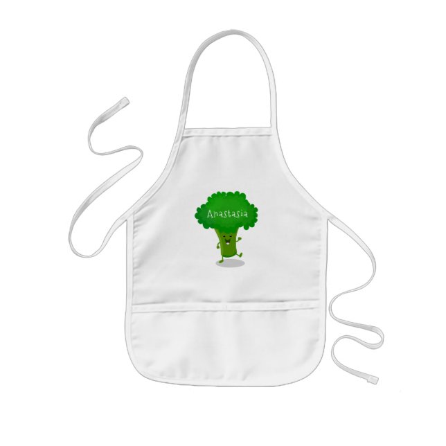 Delantal Infantil Cute kawaii dancing broccoli cartoon illustration (Frente)