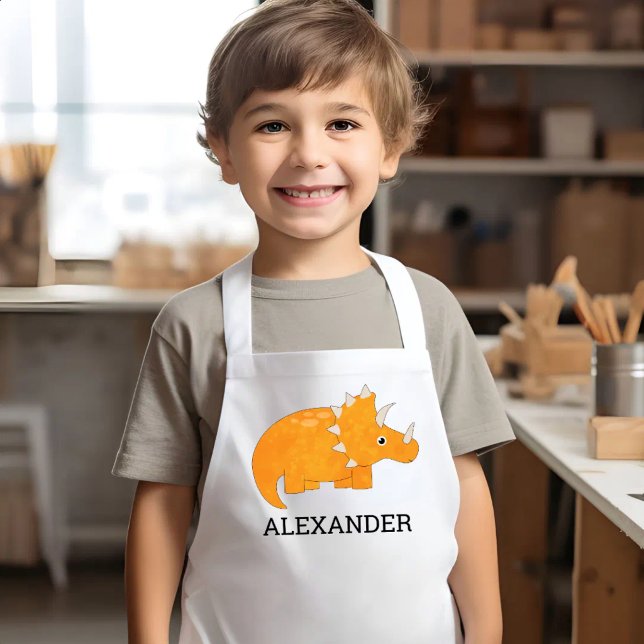 Delantal Infantil Cute Orange Dinosaur Personalized (Subido por el creador)