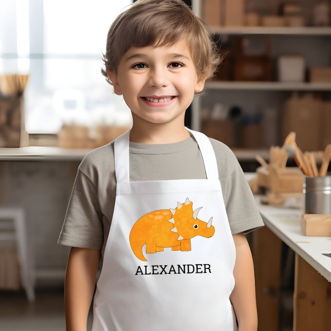 Delantal Infantil Cute Orange Dinosaur Personalized (Subido por el creador)