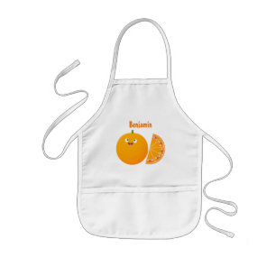 Delantal Infantil Dibujo animado de fruta cítrica naranja feliz y li