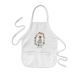 Delantal Infantil Dibujo floral gris de conejo de Pascua