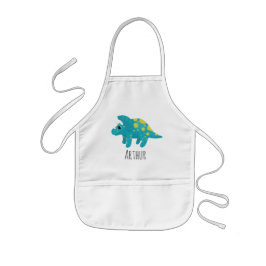Delantal Infantil Dinosaurio azul y nombre de los niños