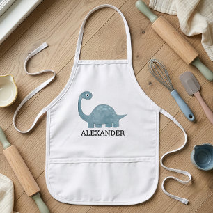 Delantal Infantil Dinosaurio gris azul lindo personalizado