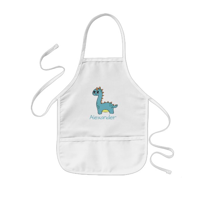Delantal Infantil Dinosaurio lindo azul-verde personalizado (Frente)