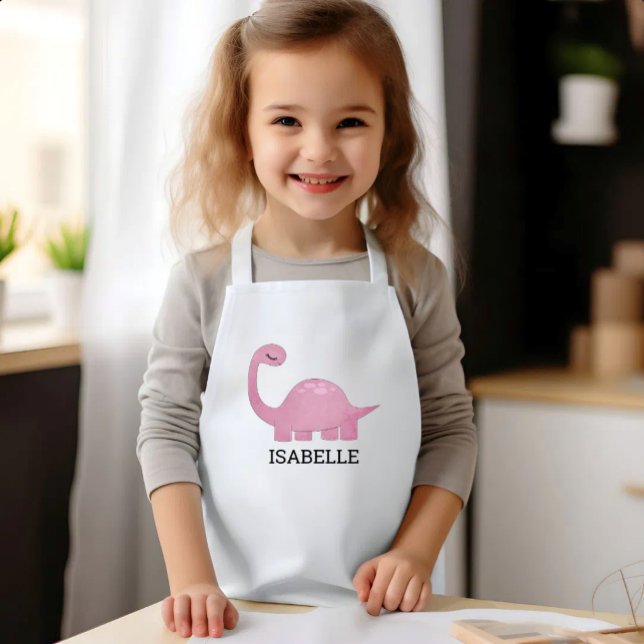 Delantal Infantil Dinosaurio Rosa Lindo Personalizado (Subido por el creador)