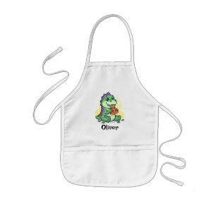 Delantal Infantil Dinosaurio Verde Adorable Comiendo Pizza Pizzasaur