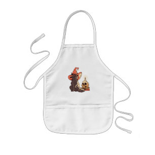 Delantal Infantil Diseño de Halloween de Bruja Gatito Negro