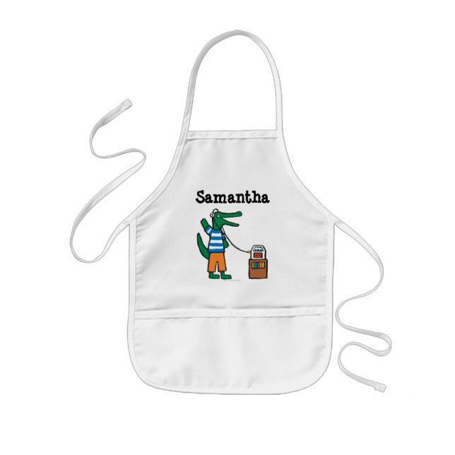 Delantal Infantil El cocodrilo fresco escucha la música (Frente)