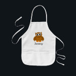 Delantal Infantil Espectro de personalizado de búho para niños | Nom<br><div class="desc">Perro de bib de búho marrón para niños | Nombre personalizable. Pintura, dibujo, arte y artesanías personalizados, horneado o delantal para niños pequeños. Añadir nombre bajo el diseño del personalizado de pájaros animales. Ilustracion dulce con el nombre personalizado del niño. Los delantales infantiles son de juego en beige, amarillo y...</div>