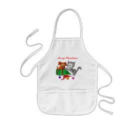 Delantal Infantil Feliz Navidad con gato y pipa