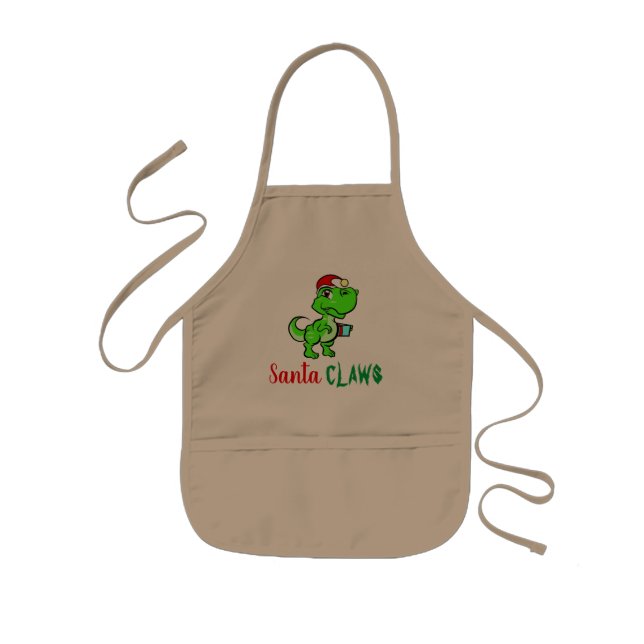 Delantal Infantil Festividad de Navidades de Dinosaur Santa CLAWS T- (Frente)