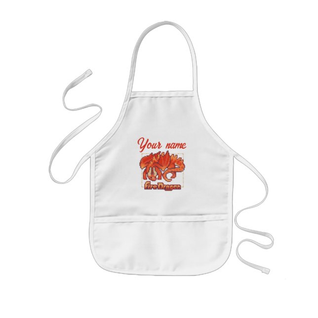 Delantal Infantil Fire dragon, vuur draak, Pixel Art (Frente)
