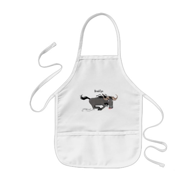 Delantal Infantil Funny Wildebeest corriendo ilustracion personaliza (Frente)