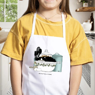 Delantal Infantil Gato Esmoquinado Sassy Tazón Aqua Cocina Retro Vin
