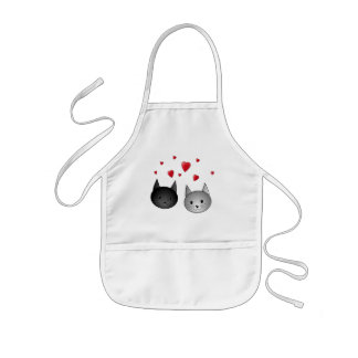 Delantal Infantil Gatos negros y grises lindos, con los corazones