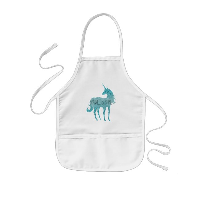 Delantal Infantil Girly Glitz Aqua Turquoise Purpurina Unicorn (Frente)