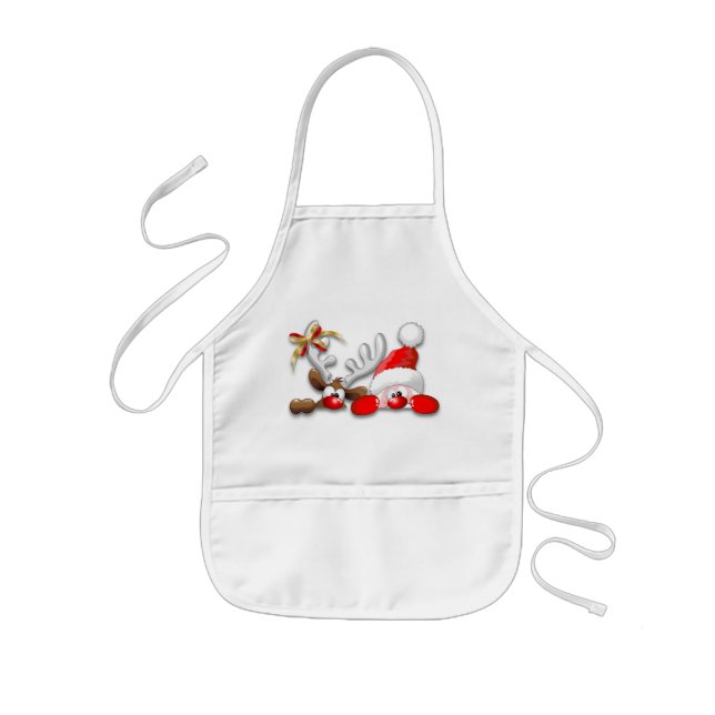 Delantal Infantil Gracioso Santa y Personalizado de renos Apron (Frente)