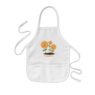 Delantal Infantil Hermosos girasoles alegres sonrientes ilustracion 