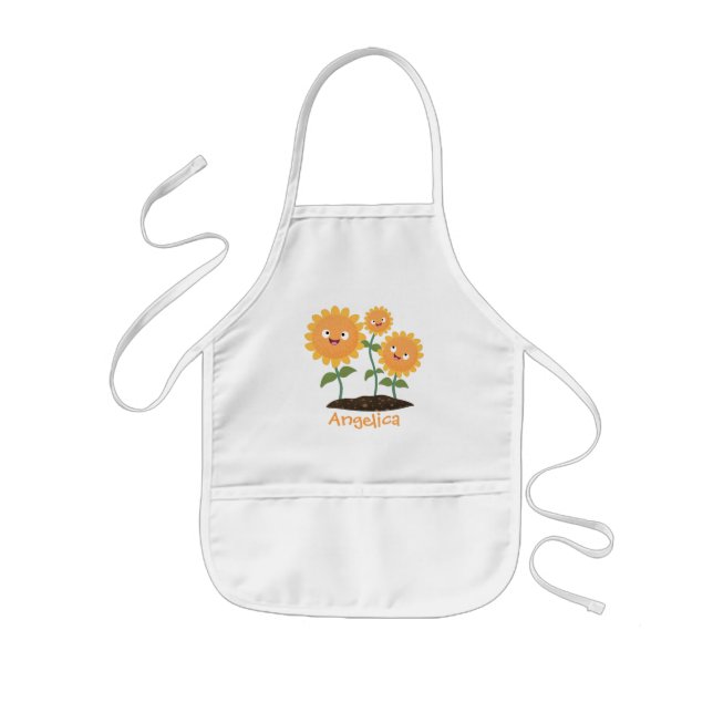 Delantal Infantil Hermosos girasoles alegres sonrientes ilustracion  (Frente)