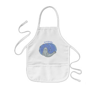 Delantal Infantil Ilustracion de foca feliz y personalizado azul de 