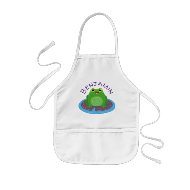 Delantal Infantil Ilustracion de personalizado de rana verde alegre (Frente)