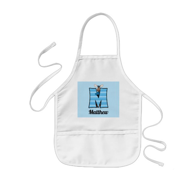 Delantal Infantil Letra monogramada del alce azul del niño M (Frente)