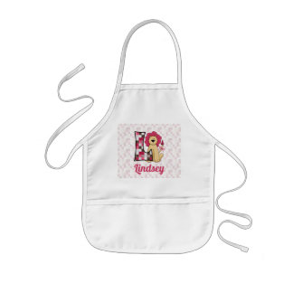 Delantal Infantil Letra monogramada L del león rosa del niño