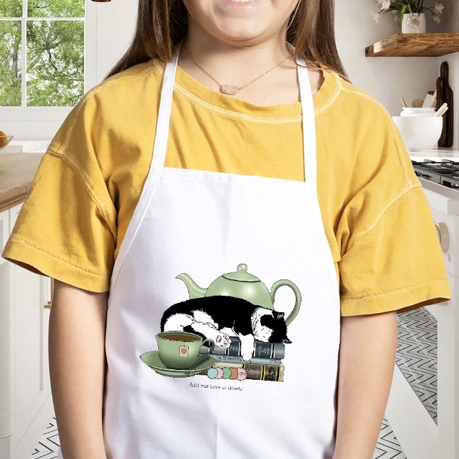 Delantal Infantil Libros Acogedores Gato Esmoquin Té Tetera Verde Li (Subido por el creador)