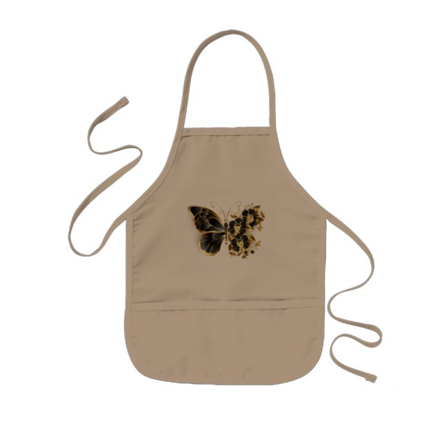 Delantal Infantil Mariposa de flores de oro con orquídea negra (Frente)