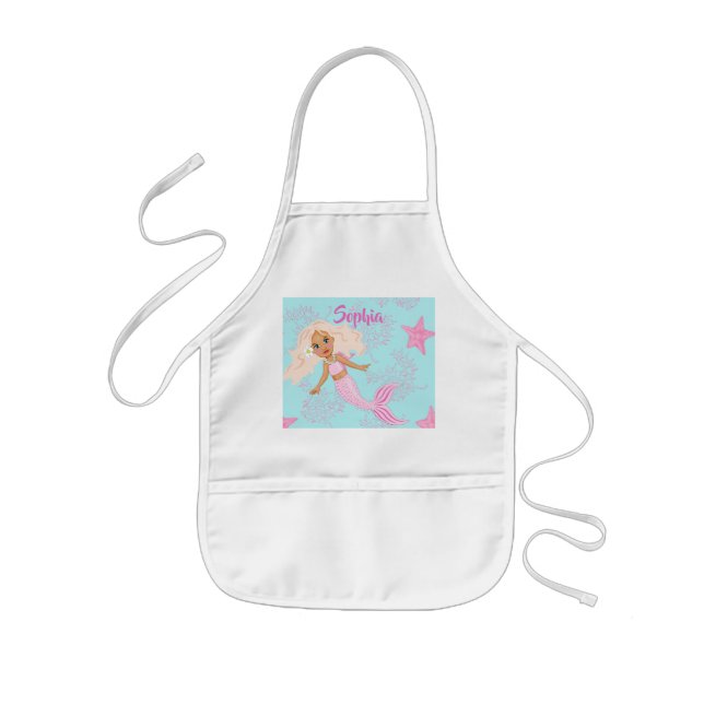 Delantal Infantil Mermaid Cute Pink Blue Girfish (Frente)
