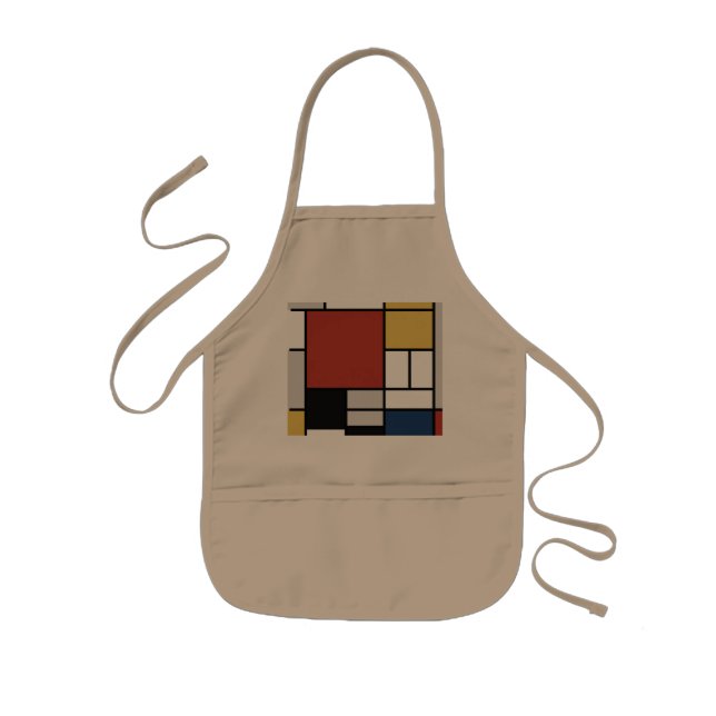 Delantal Infantil Mondrian Pintura de Plano Rojo Amarillo Azul Gris  (Frente)