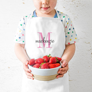 Delantal Infantil Monograma rosa inicial y nombre personalizado