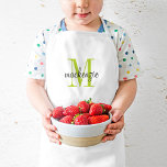 Delantal Infantil Monograma verde inicial y nombre personalizado<br><div class="desc">El delantal para niños diseñado por un personalizado, ideal para tu pequeño chef en formación. Personalízalo con su nombre de monograma y texto inicial u otro texto personalizado. Haga clic en Personalizar para cambiar fuentes y colores o agregar más texto o imágenes para crear un regalo especial de un tipo....</div>