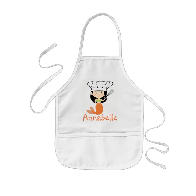 Delantal Infantil Naranja Mermaid Chef Personalizado (Frente)