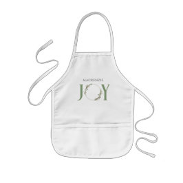 Delantal Infantil Navidades de Wreath Joy de color verde minimalista