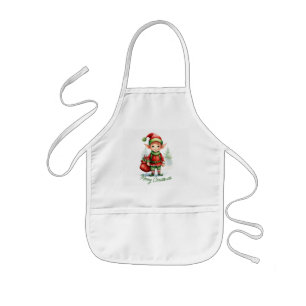Delantal Infantil Navidades elf con un saco de regalos